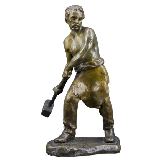 Bronze Figur eines Arbeiters am Streitkolben, Andor Ruff (1885 - 1951)