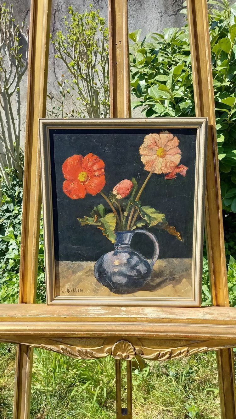 Olio su legno fiori in un vaso