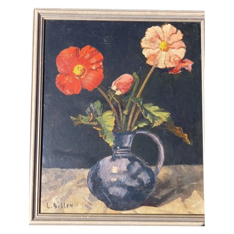 Olio su legno fiori in un vaso