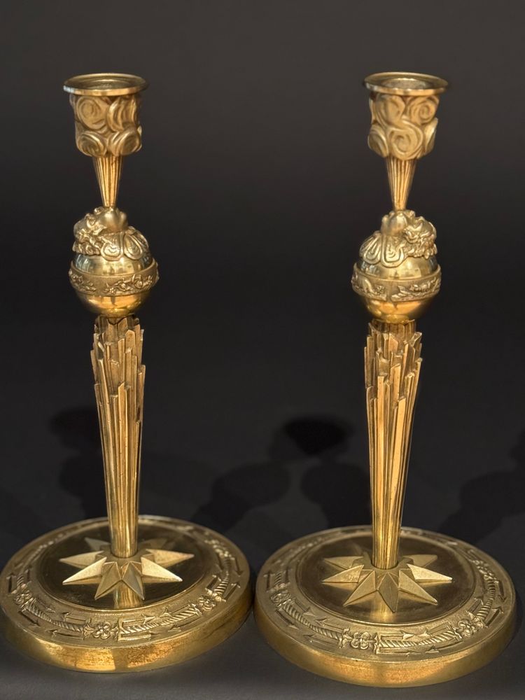 Claude Galle, Pair of Zephyr Candlesticks from the Empire Period.