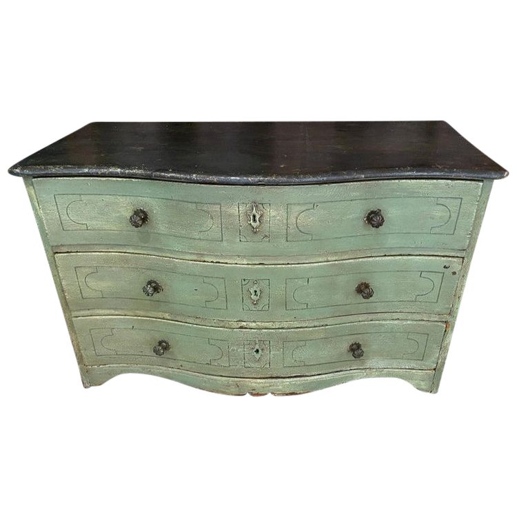 Cassettiera a balestra in abete dipinto del XVIII secolo (ht 75 X 120 X 60 cm)