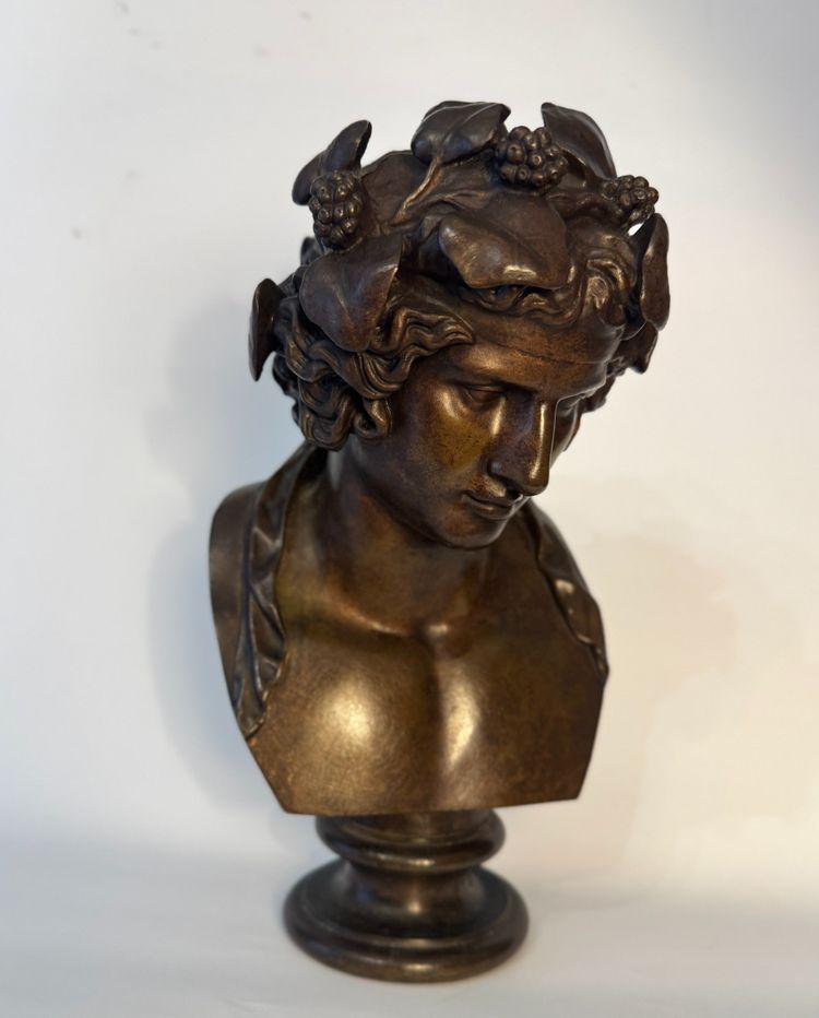 Busto in bronzo "Antinoo come Dioniso" H30 - F. Barbedienne colas (Bacco) 