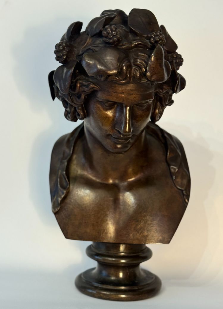 Busto in bronzo "Antinoo come Dioniso" H30 - F. Barbedienne colas (Bacco) 