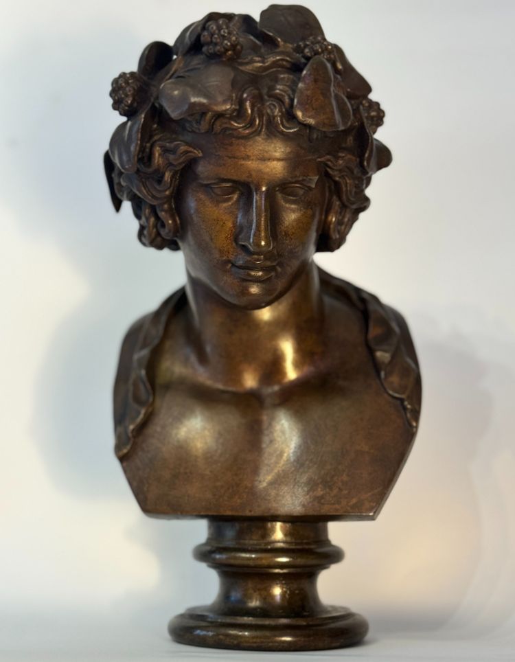 Busto in bronzo "Antinoo come Dioniso" H30 - F. Barbedienne colas (Bacco) 