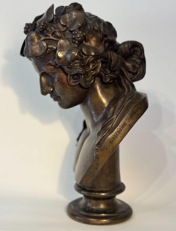 Busto in bronzo "Antinoo come Dioniso" H30 - F. Barbedienne colas (Bacco) 