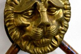 Antique Pair of Bamboo Shelves, Gilded Metal Medallions Circa 1950