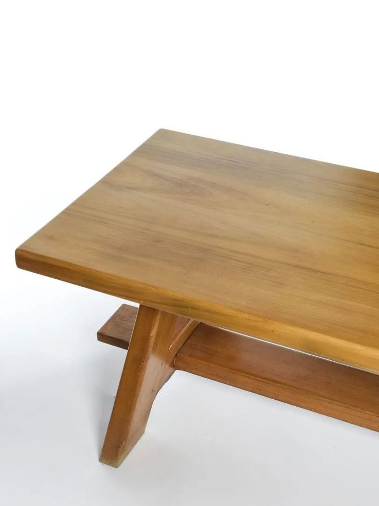 Large Neoclassical Solid Walnut Table, Circa 1940 In The Style Of Charlotte Perriand