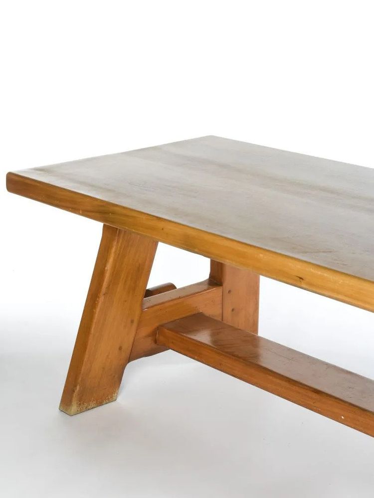 Large Neoclassical Solid Walnut Table, Circa 1940 In The Style Of Charlotte Perriand
