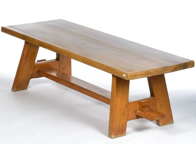 Large Neoclassical Solid Walnut Table, Circa 1940 In The Style Of Charlotte Perriand