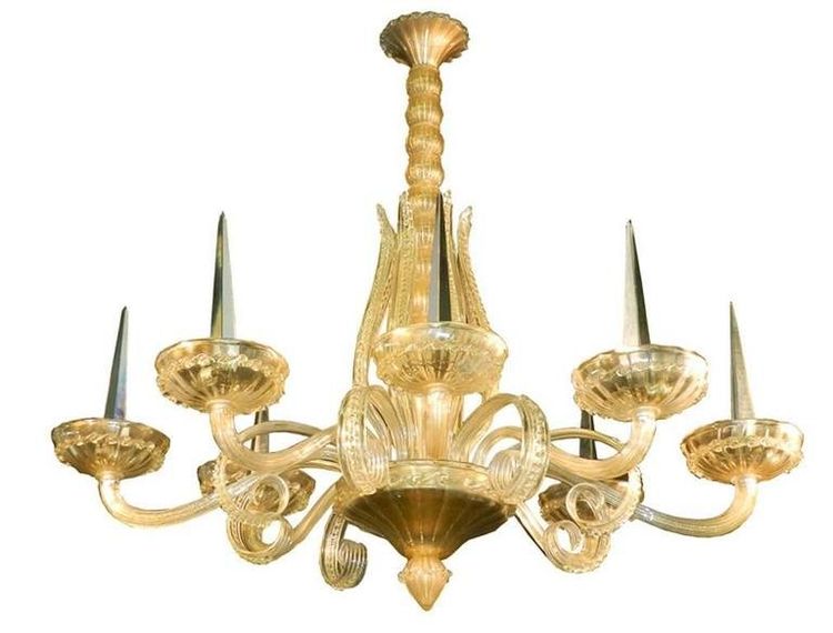 Andre Arbus Grande lampadario Art Déco a 8 bracci Edizione Veronese 1930/1940 circa