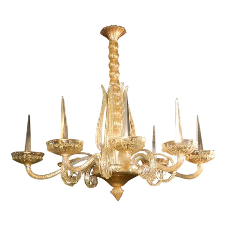Andre Arbus Grande lampadario Art Déco a 8 bracci Edizione Veronese 1930/1940 circa