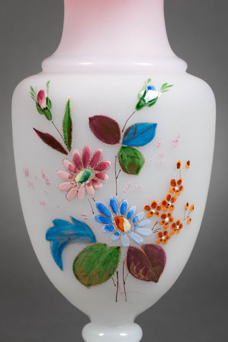 A pair of white and pink opaline vases, early 20th century