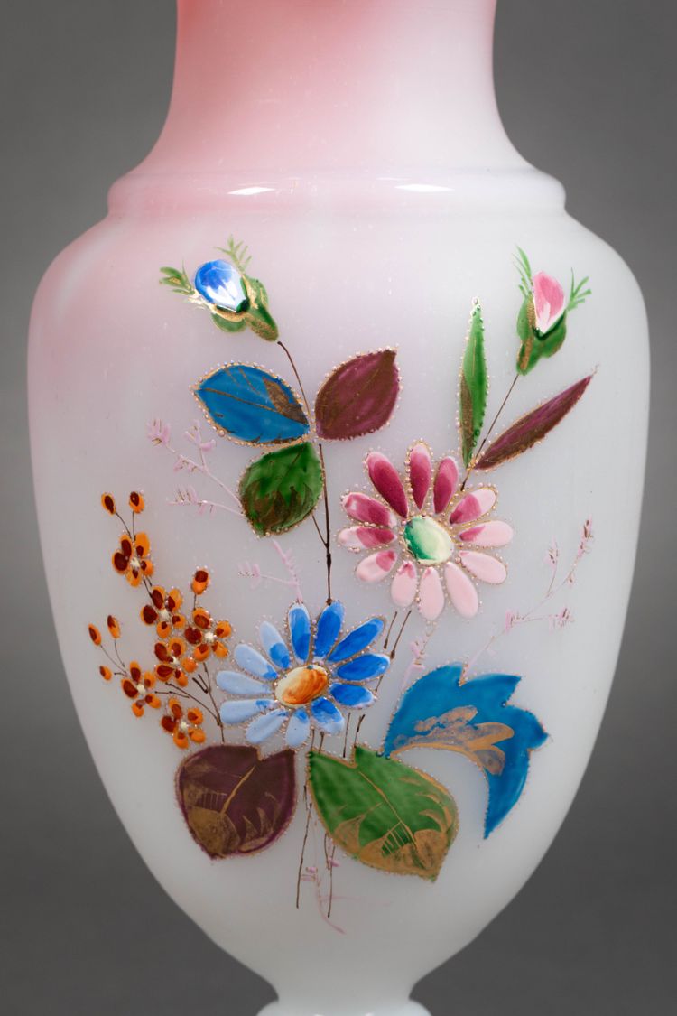 A pair of white and pink opaline vases, early 20th century