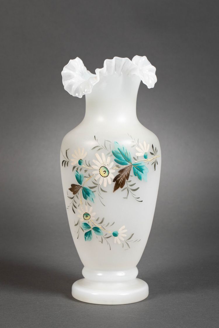 A pair of white and blue opaline vases, early 20th century