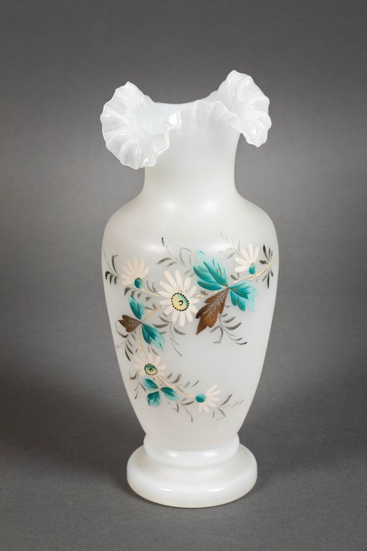 A pair of white and blue opaline vases, early 20th century