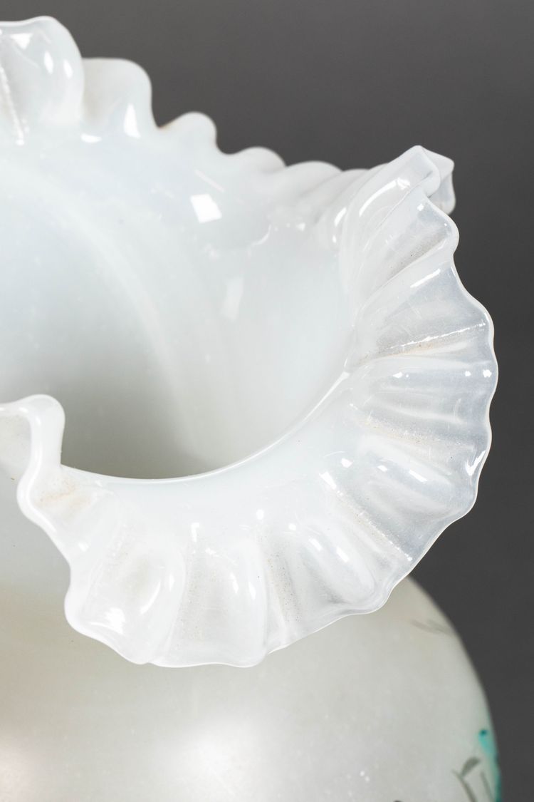 A pair of white and blue opaline vases, early 20th century