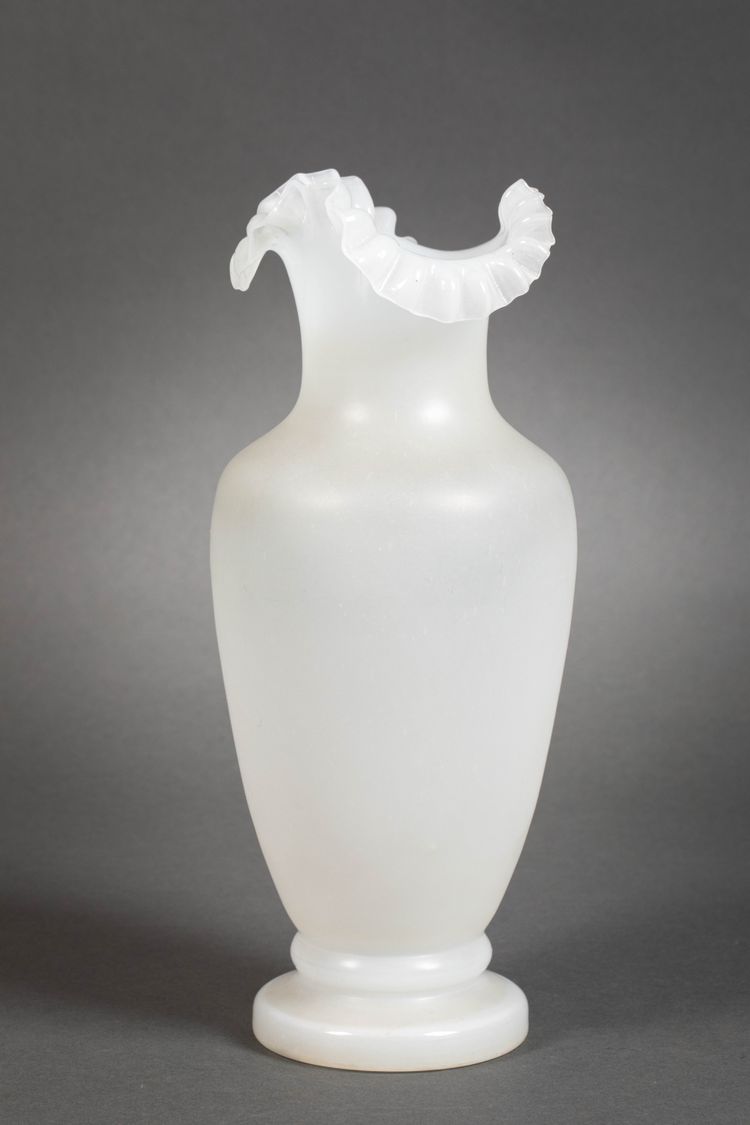 A pair of white and blue opaline vases, early 20th century