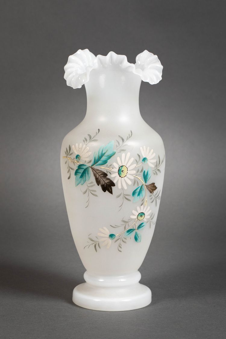 A pair of white and blue opaline vases, early 20th century