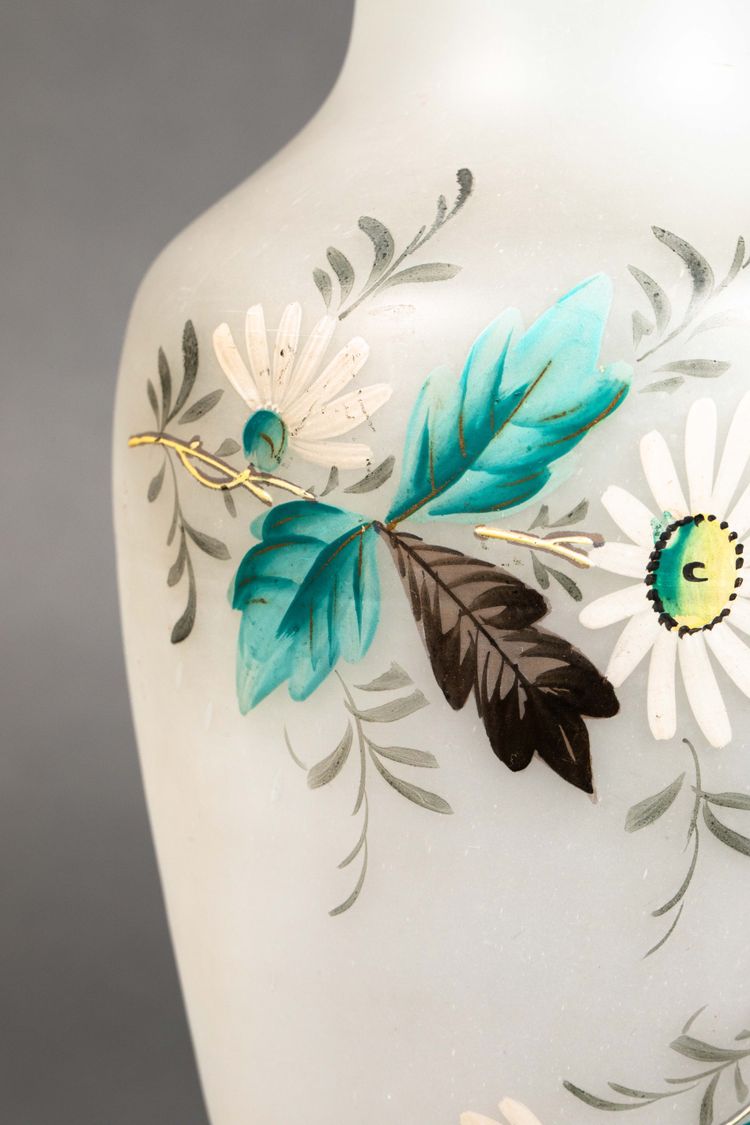 A pair of white and blue opaline vases, early 20th century