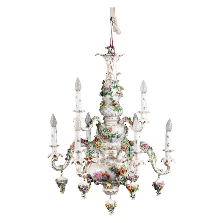 Lampadario in porcellana di Dresda, fine XIX secolo 