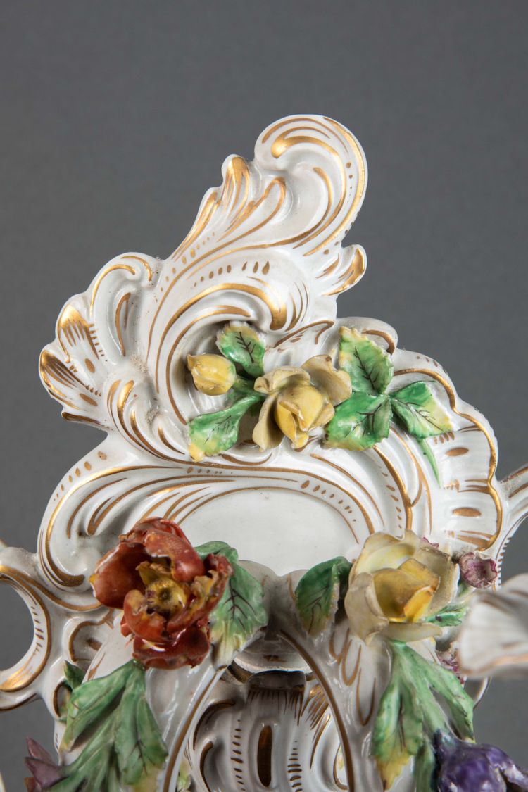 A pair of Louis XV style porcelain sconces, late 19th century