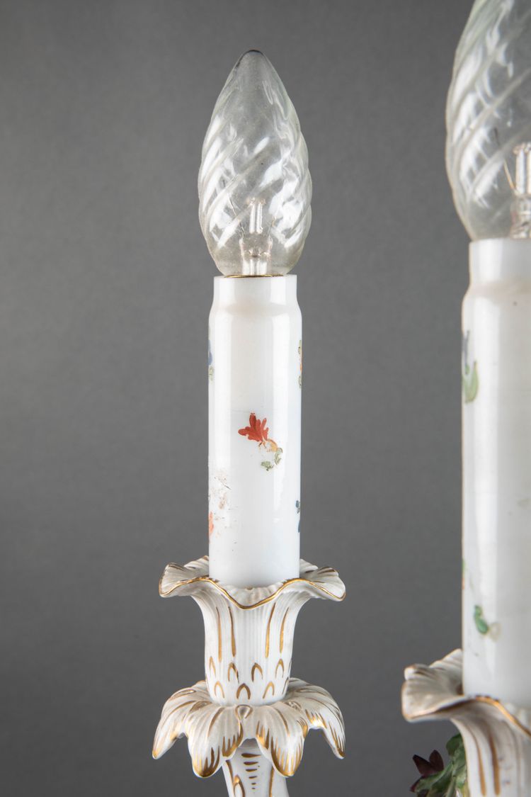A pair of Louis XV style porcelain sconces, late 19th century