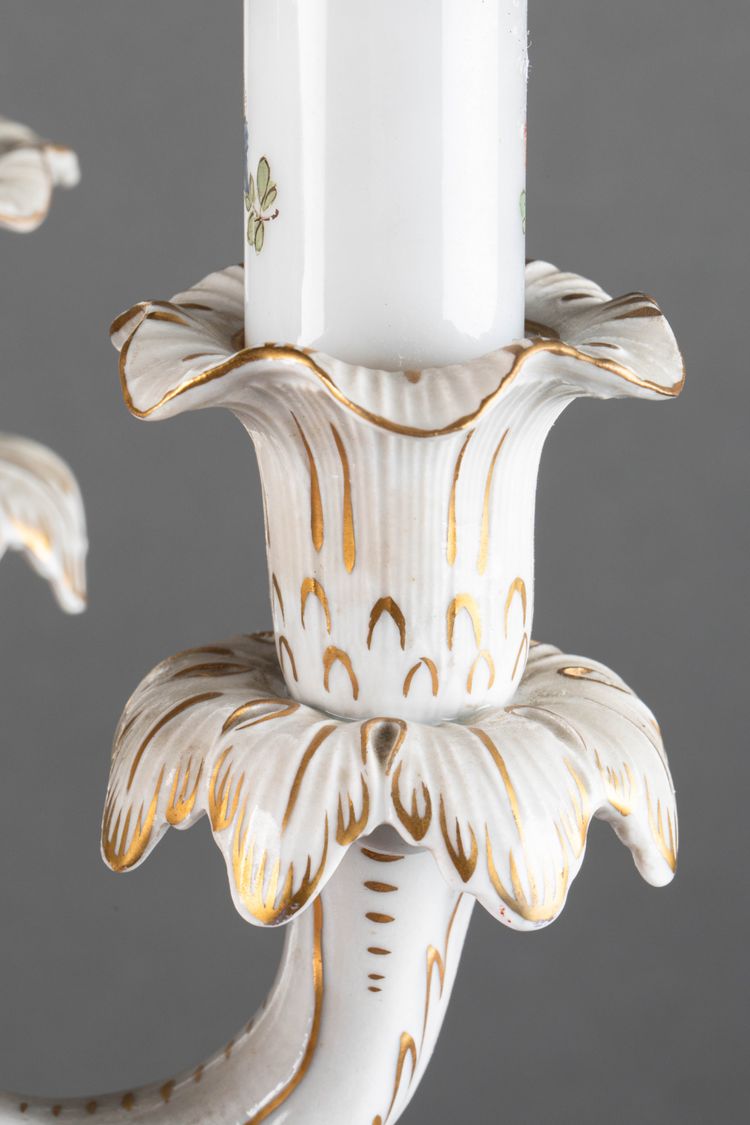 A pair of Louis XV style porcelain sconces, late 19th century