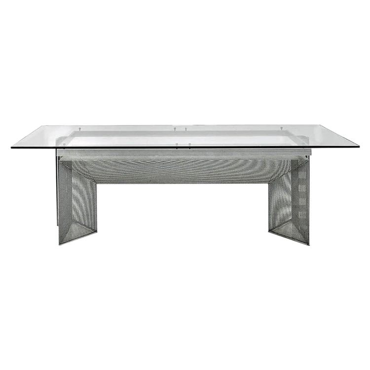 Mario Botta, Grand Bureau ou table modele "Tesi"  En Acier Et Verre Circa 1980