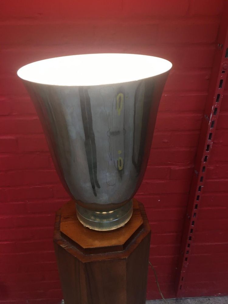 Art Deco Waschbecken mit Beleuchtung aus verchromtem Metall und Glas Circa 1930, vollständig restauriert