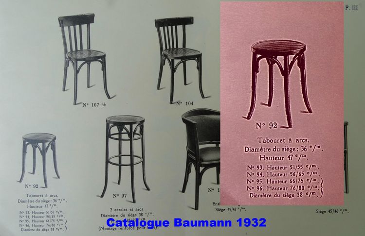 Tabouret Baumann "ménager" N°92 vers 1930, no Thonet