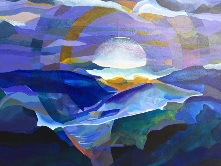 Simone Gendille, "Blue Sunset", Acrylic, Sign,