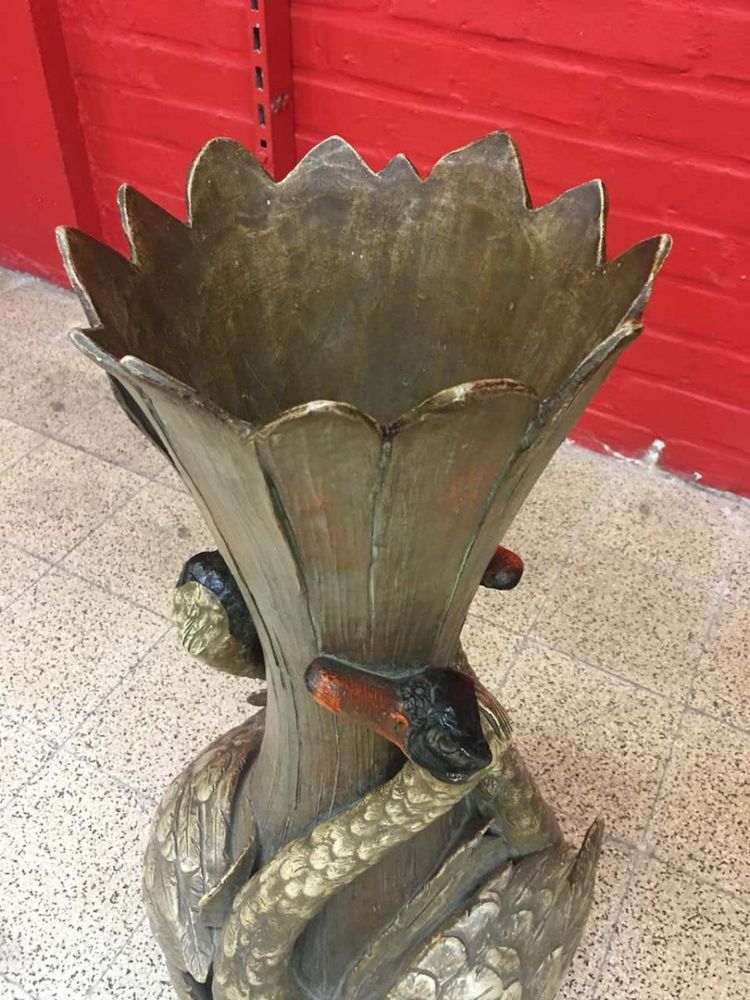 Sehr Große Jugendstil Vase Aus Polychromem Terrakotta (Marke A Dechiffrer) Circa 1900
