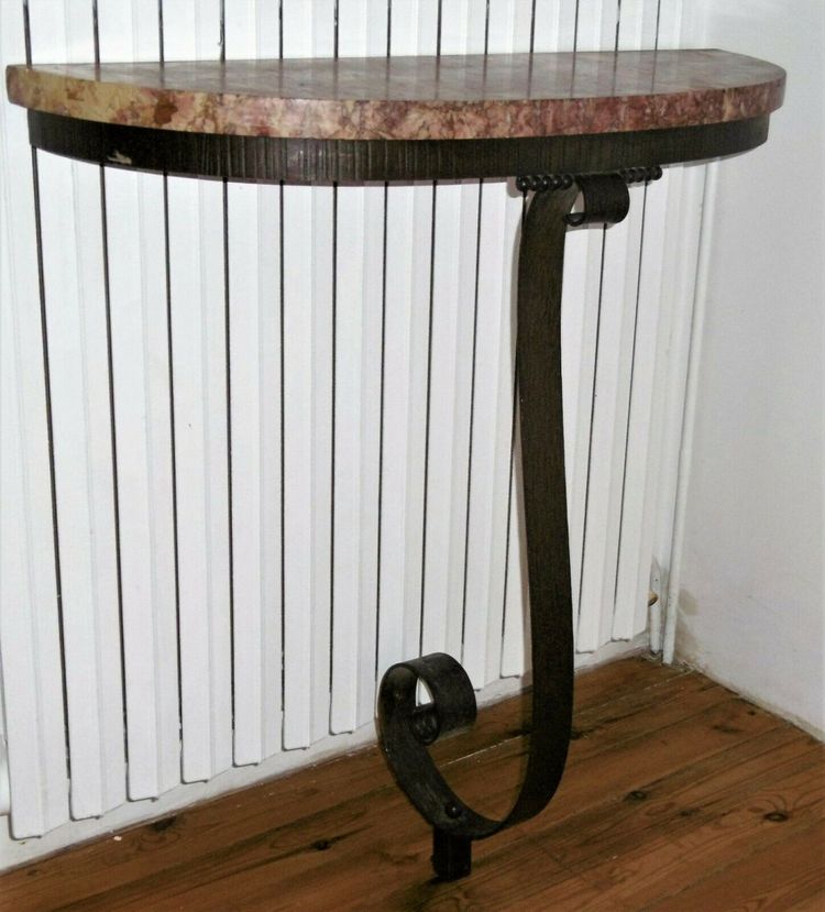 Art Deco Hammered Iron Console With Mirror Circa 1930