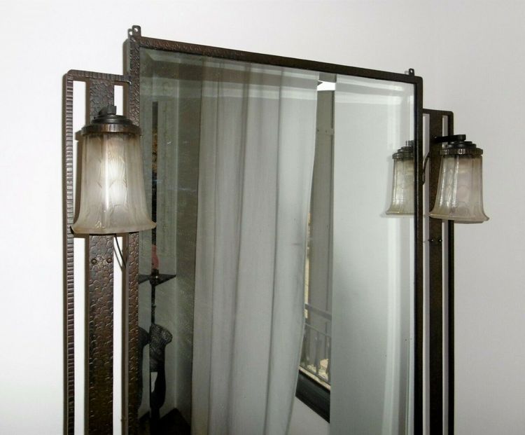 Art Deco Hammered Iron Console With Mirror Circa 1930