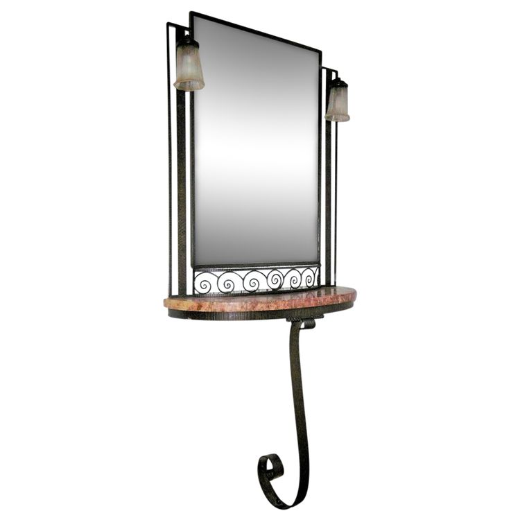 Art Deco Hammered Iron Console With Mirror Circa 1930