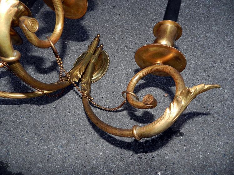 Paire Appliques Bronze Doré 3 Lumières Néo Classique 1950
