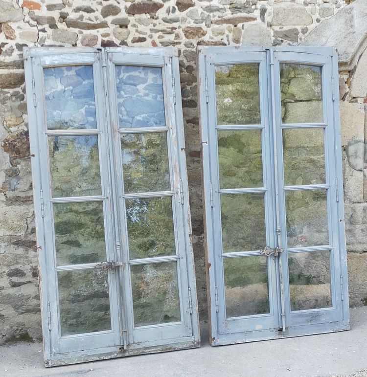 5 Fenêtres Anciennes En Pitchpin Complètes Cadre Et Espagnolette Porte Vitrine Bibliothèque