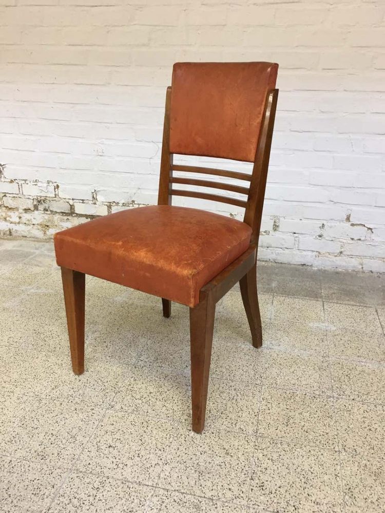 Rare Suite Of 9 Mahogany And Leather Art Deco Chairs And 2 Armchairs Circa 1940