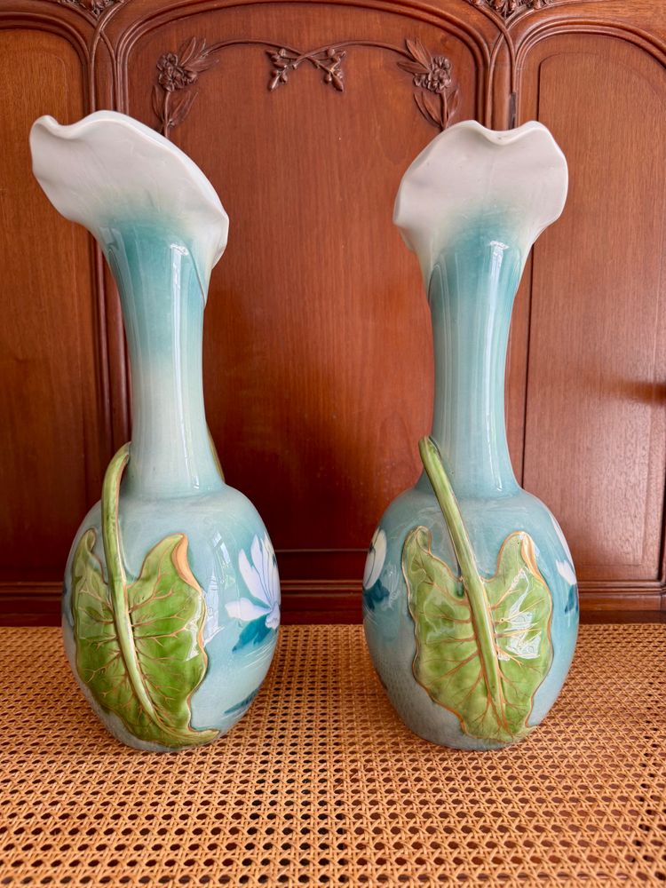 Pair of Art Nouveau Luneville Keller Guerin Vases