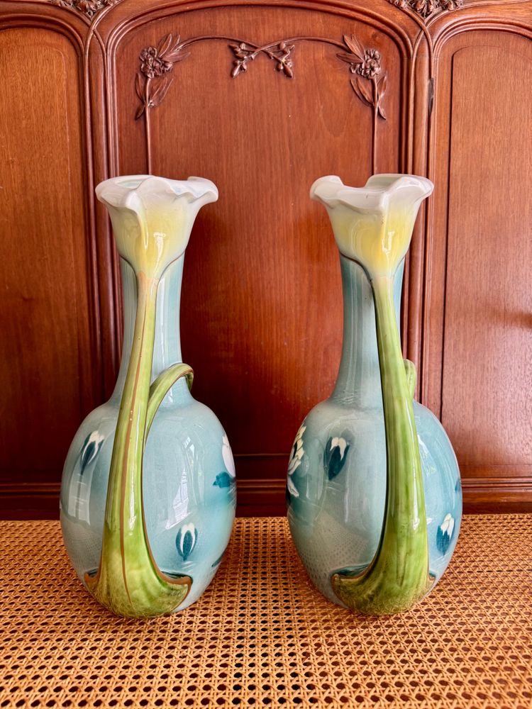Pair of Art Nouveau Luneville Keller Guerin Vases