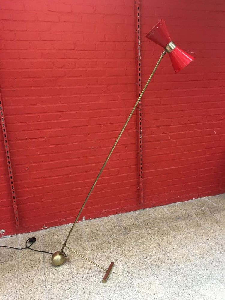 Lampada da terra vintage in ottone e metallo laccato, Italia circa 1950/1960
