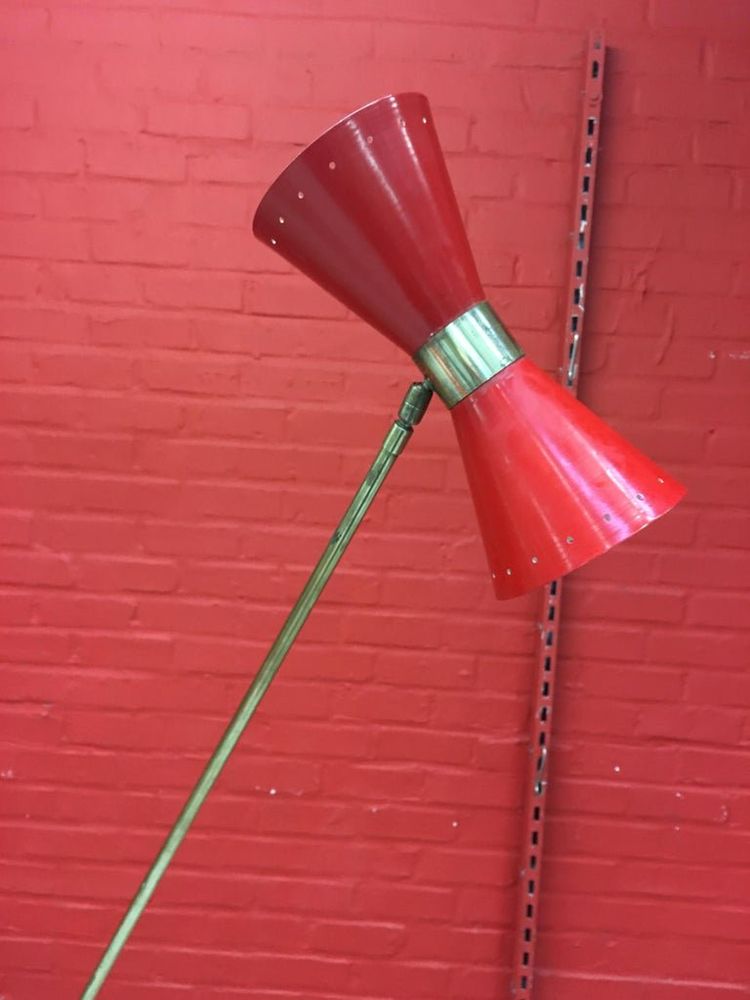 Lampada da terra vintage in ottone e metallo laccato, Italia circa 1950/1960