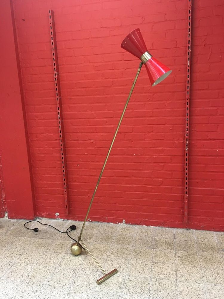 Lampada da terra vintage in ottone e metallo laccato, Italia circa 1950/1960