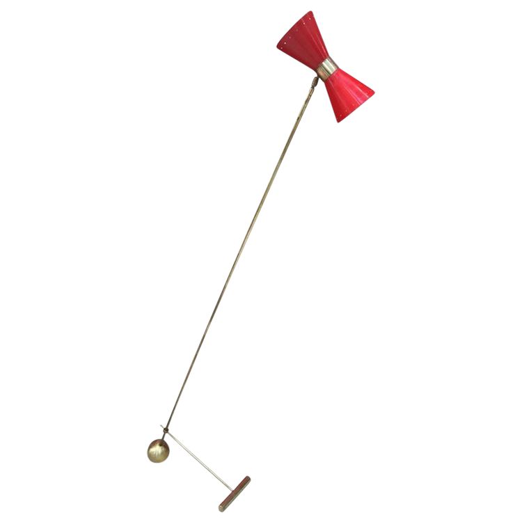 Lampada da terra vintage in ottone e metallo laccato, Italia circa 1950/1960