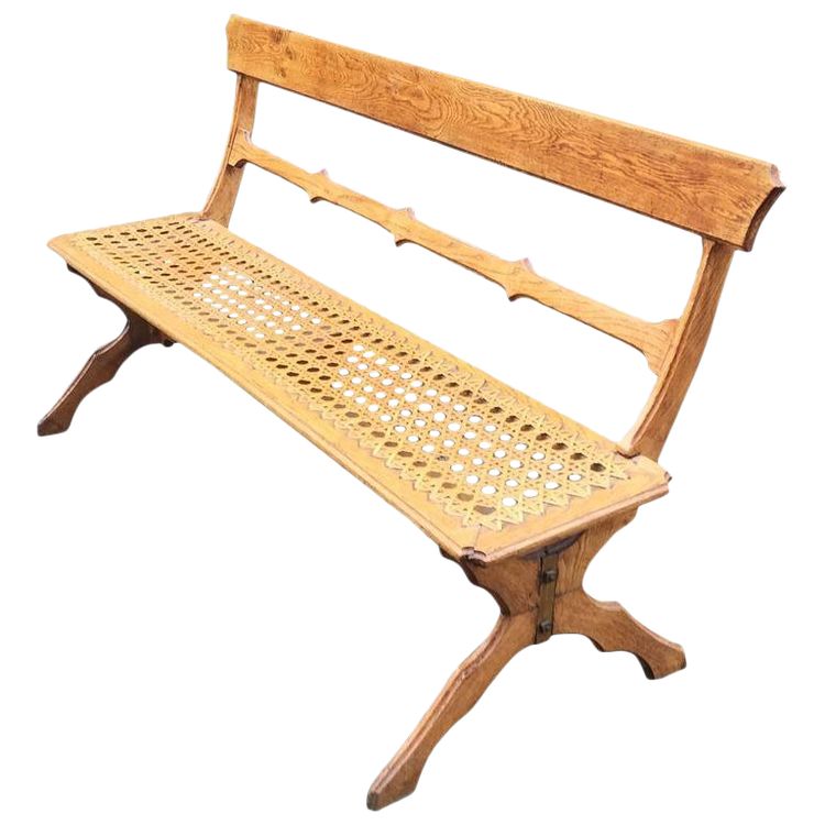 Art Nouveau Period Bench in Oak and Original Large Canework Circa 1900