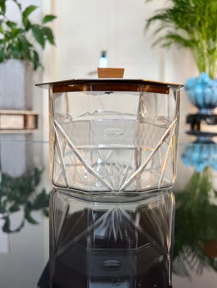 Glass Biscuit Box - Wood and Metal Tray - Art Deco Biscuit Maker