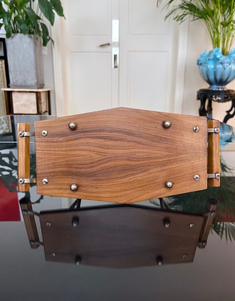 Glass Biscuit Box - Wood and Metal Tray - Art Deco Biscuit Maker