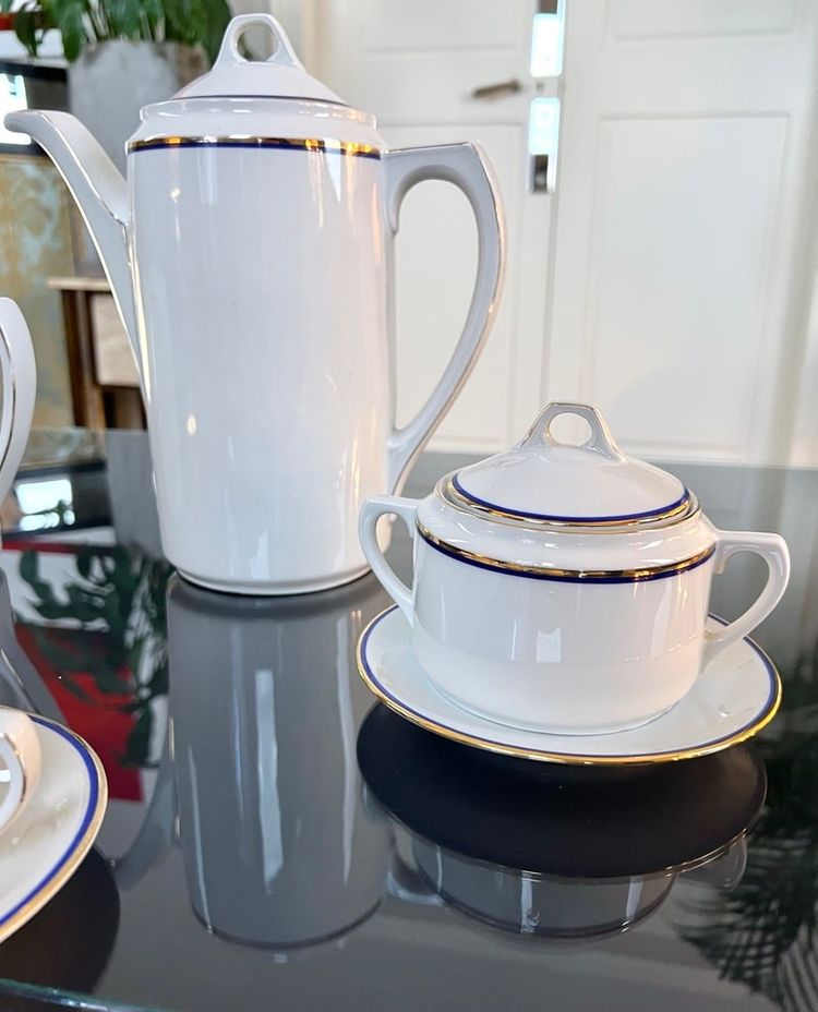 Tea Coffee Set Porcelain Breakfast Cups - Jug Sugar Bowl Creamer - Vintage