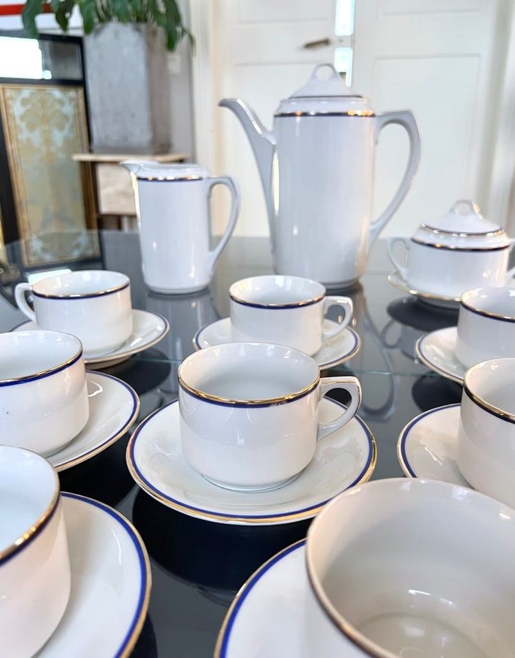 Tea Coffee Set Porcelain Breakfast Cups - Jug Sugar Bowl Creamer - Vintage