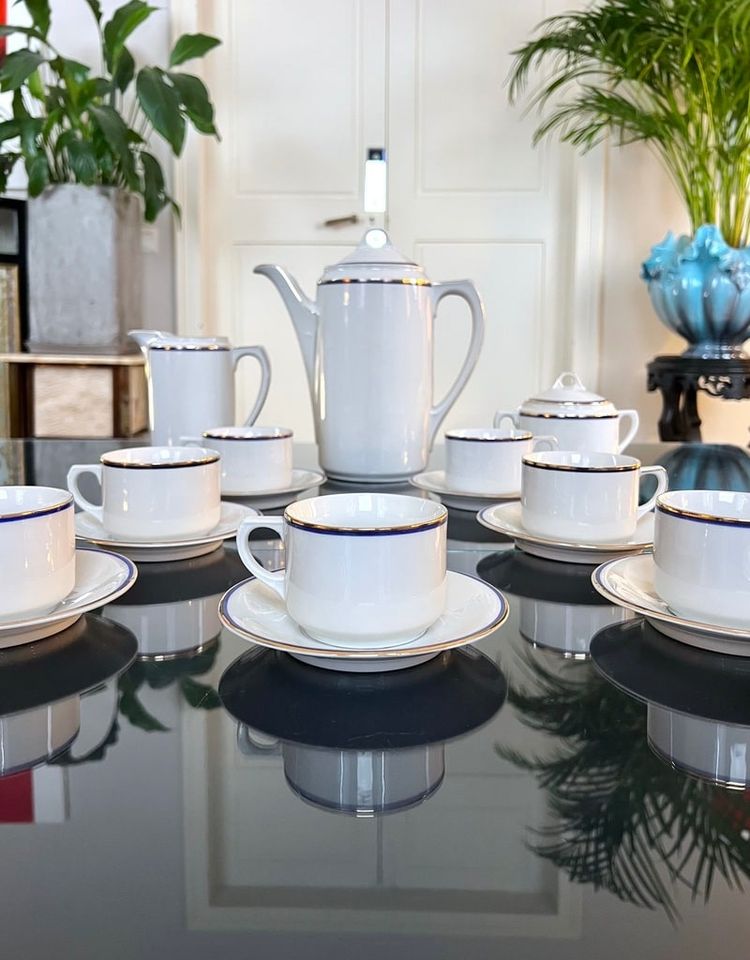 Tea Coffee Set Porcelain Breakfast Cups - Jug Sugar Bowl Creamer - Vintage